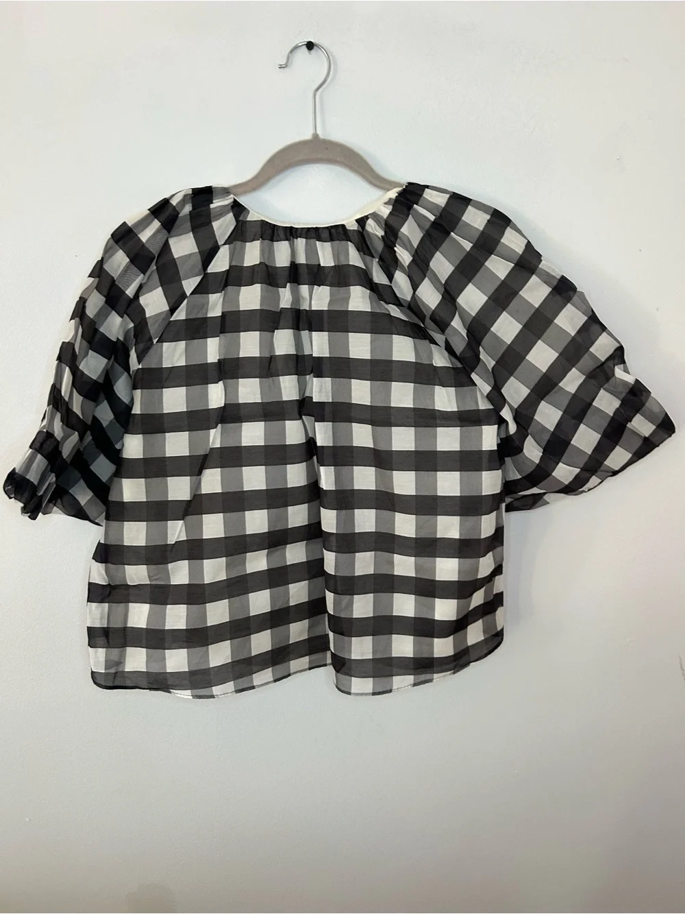 Madewell NWT Gingham Silk Bubble Sleeve Top size O